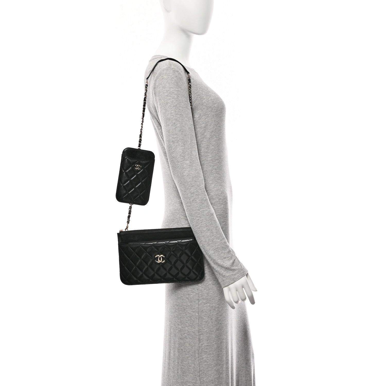 Chanel Lambskin Quilted Clutch With Chain Black 2 of 11