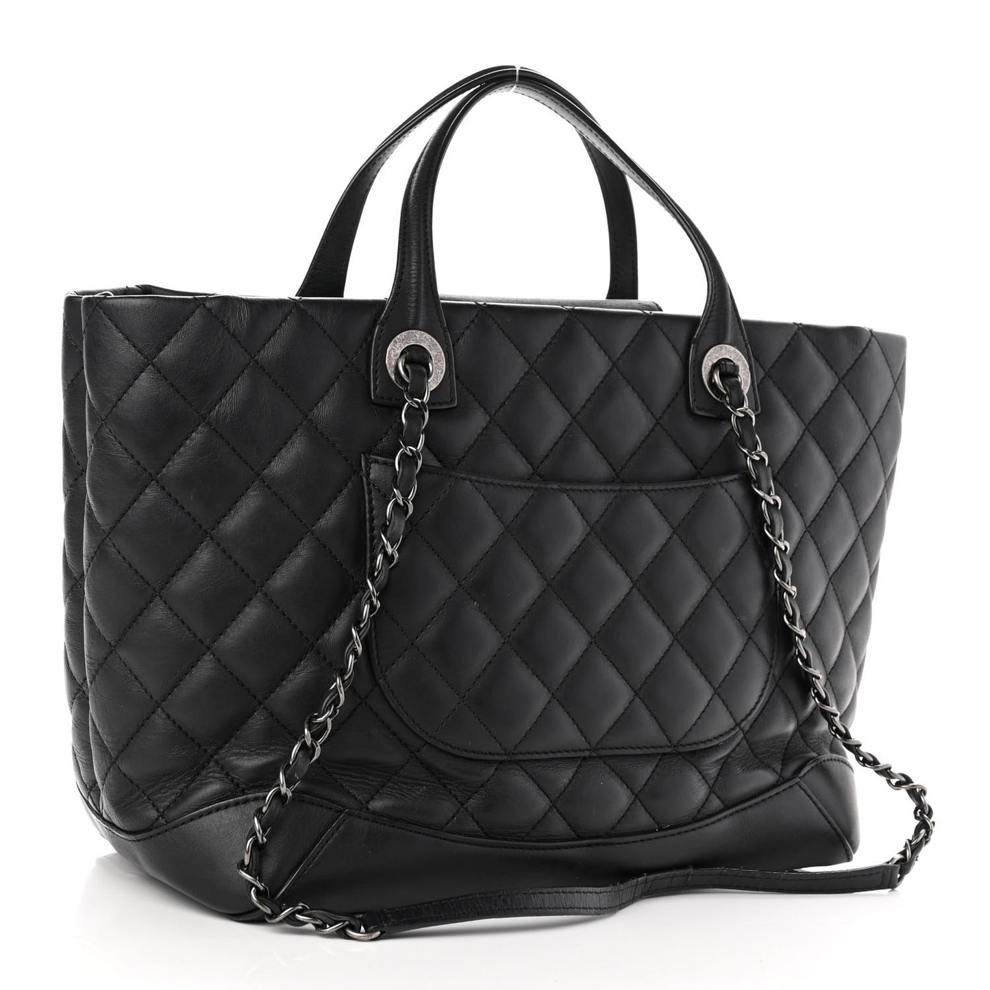 Calfskin Quilted Small Easy Shopping Tote Black
