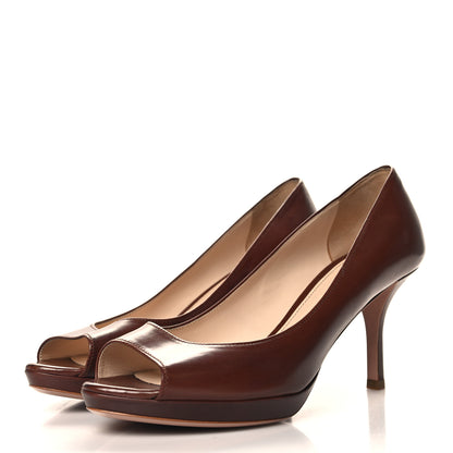 Prada Nappa Peep Toe Mid Heel Pumps 38.5 Bruciato 4 of 8