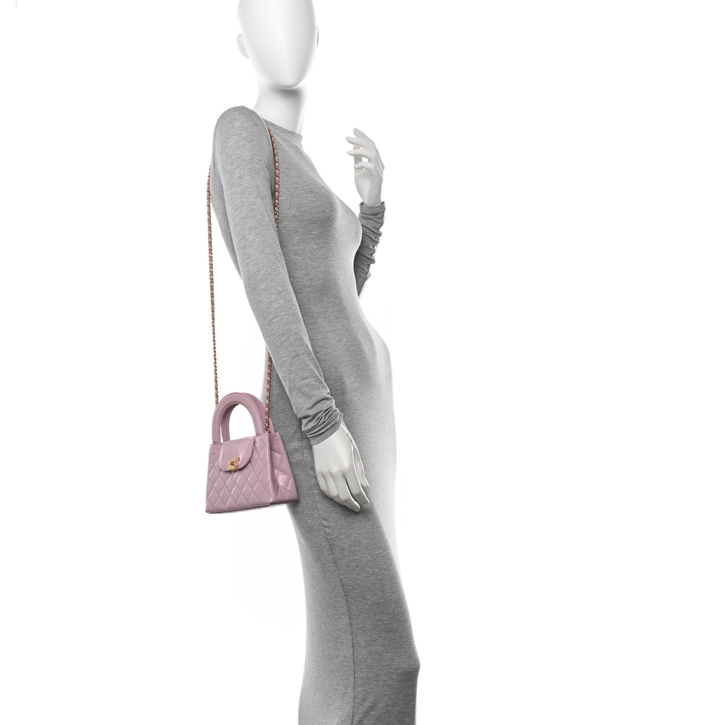 Shiny Aged Calfskin Quilted Nano Kelly Shopper Pink