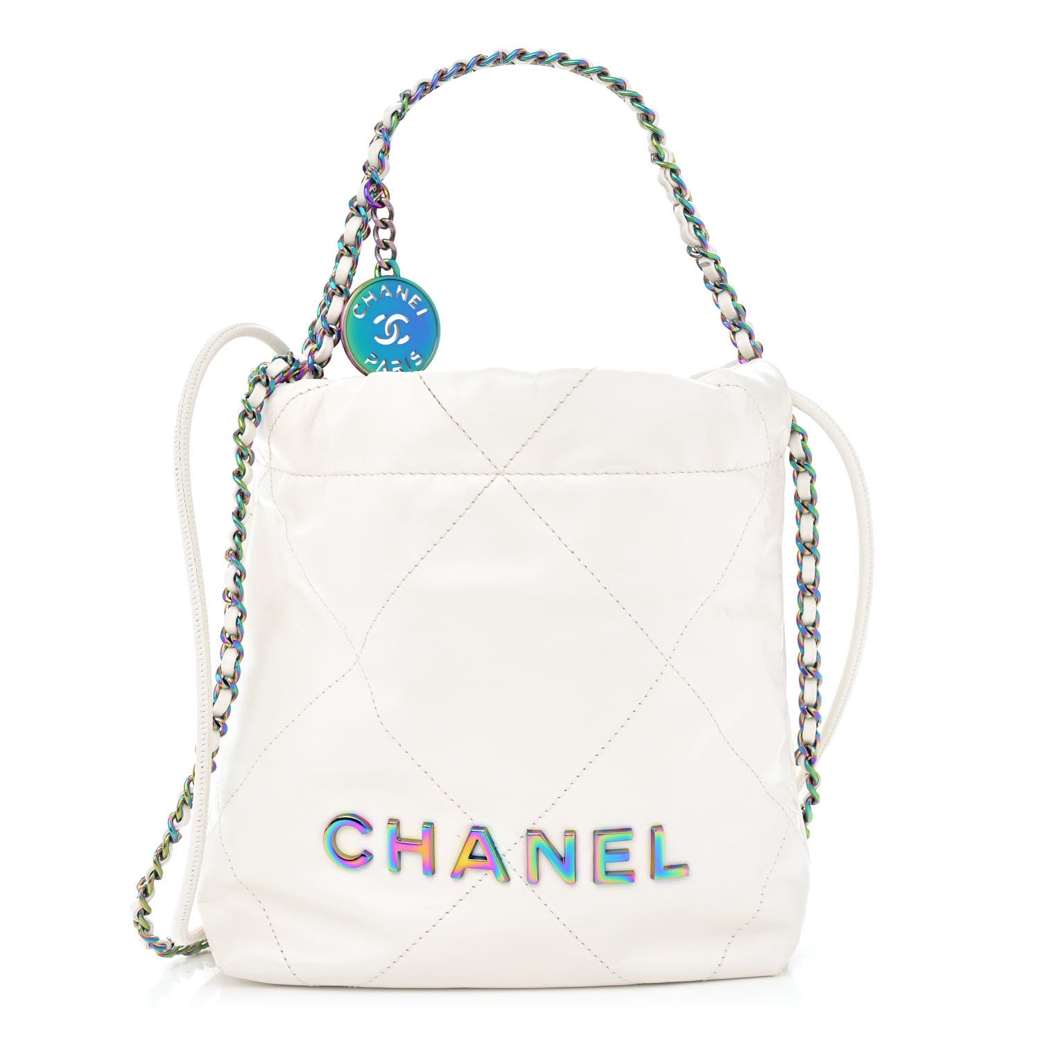 Chanel Shiny Calfskin Quilted Rainbow Mini Chanel 22 White 1 of 10