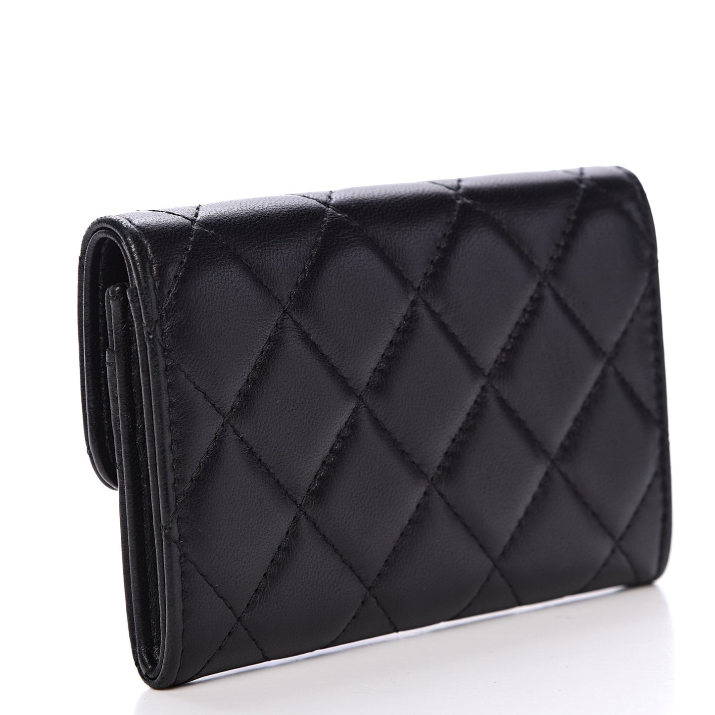 Lambskin Quilted Flap Card Holder Black
