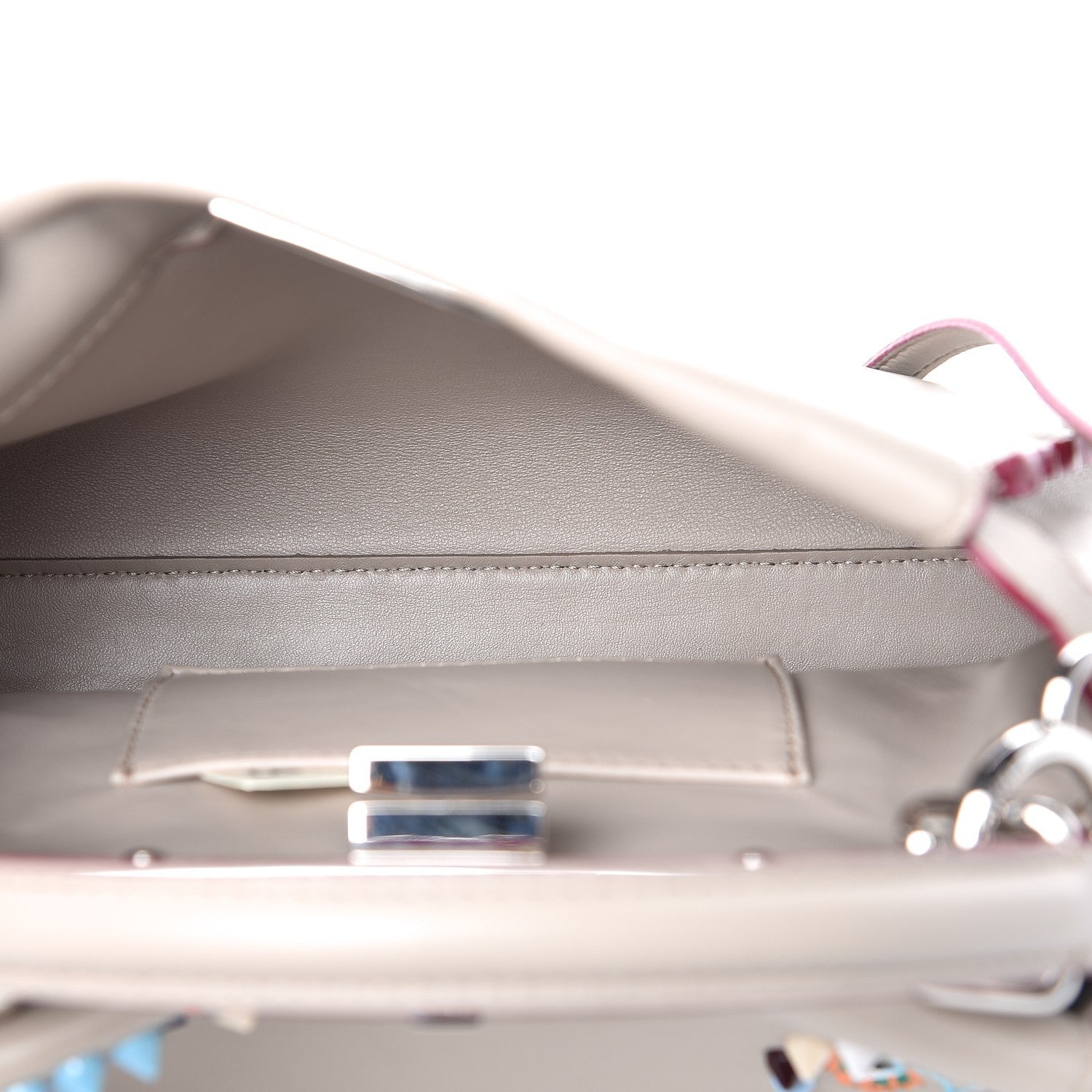 Fendi Nappa Embroidered Flower Scalloped Mini Peekaboo Iconic Satchel Grigio Polvere 7 of 10
