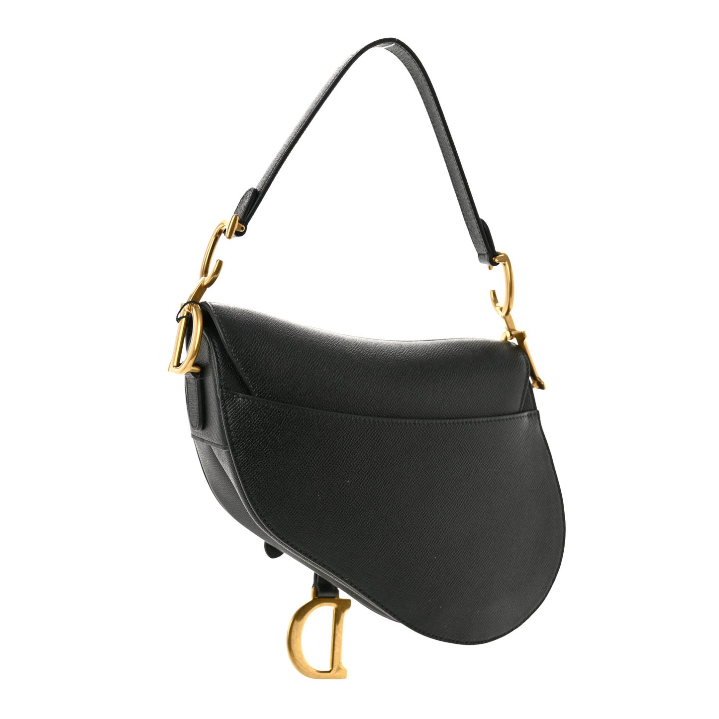 Grained Calfskin Saddle Bag With Strap Black