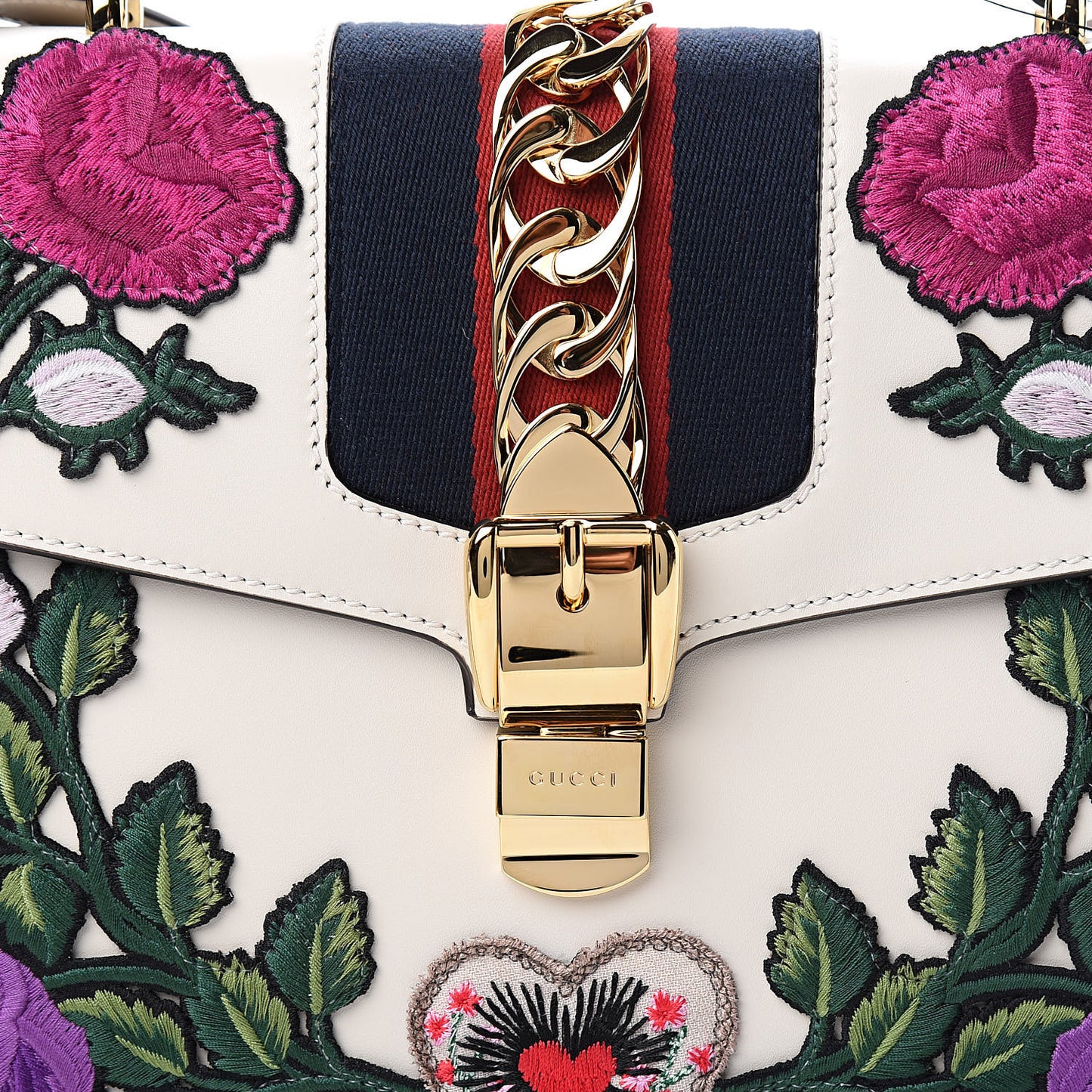 Calfskin Embroidered Medium Sylvie Top Handle Bag White