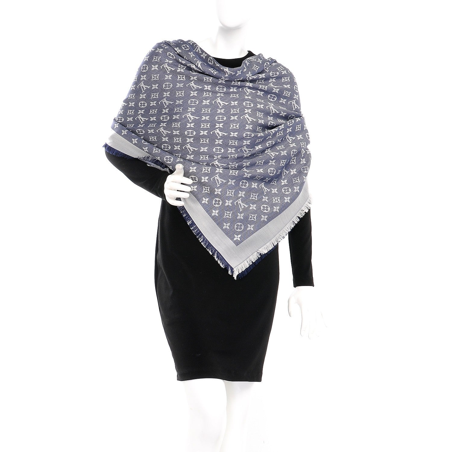 Louis Vuitton Wool Silk Monogram Denim Shawl Blue 2 of 6