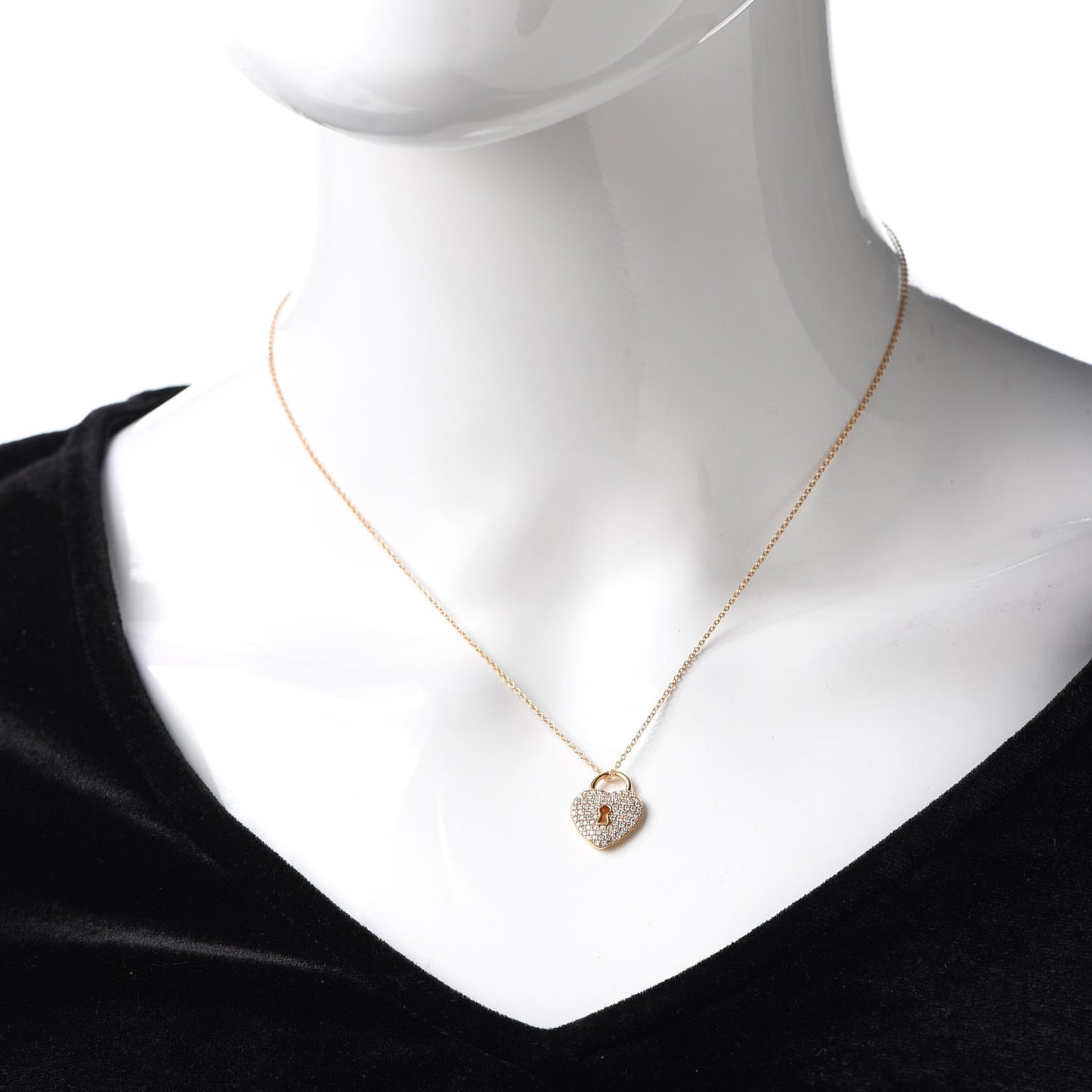 18K Rose Gold Diamond Heart Lock Pendant Necklace