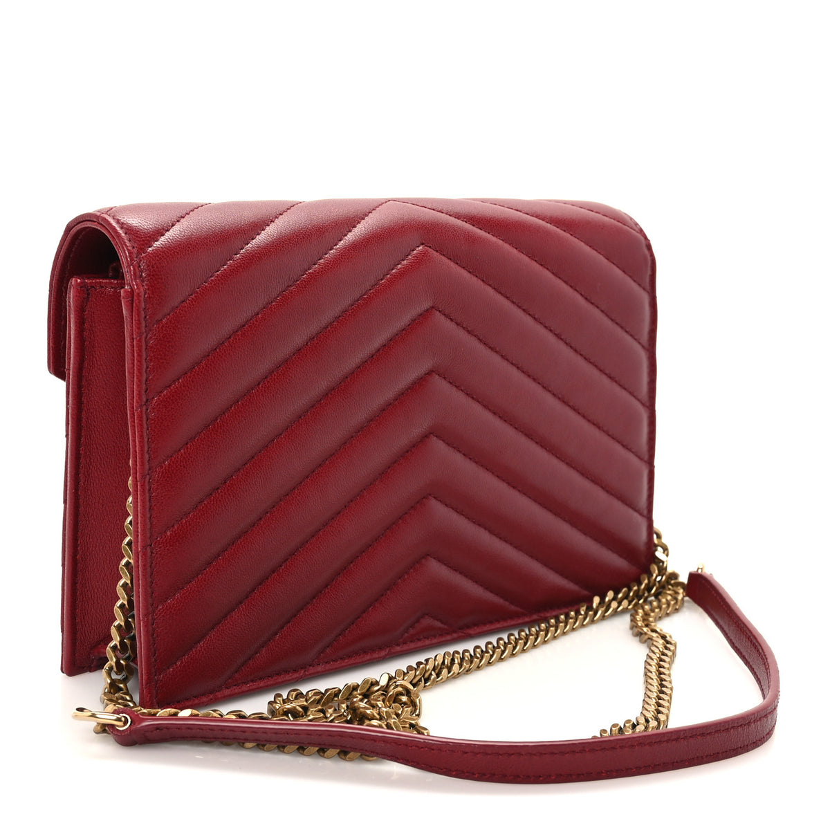 Saint Laurent Calfskin Matelasse Chevron Monogram Envelope Chain Wallet Rouge Merlot 2 of 9