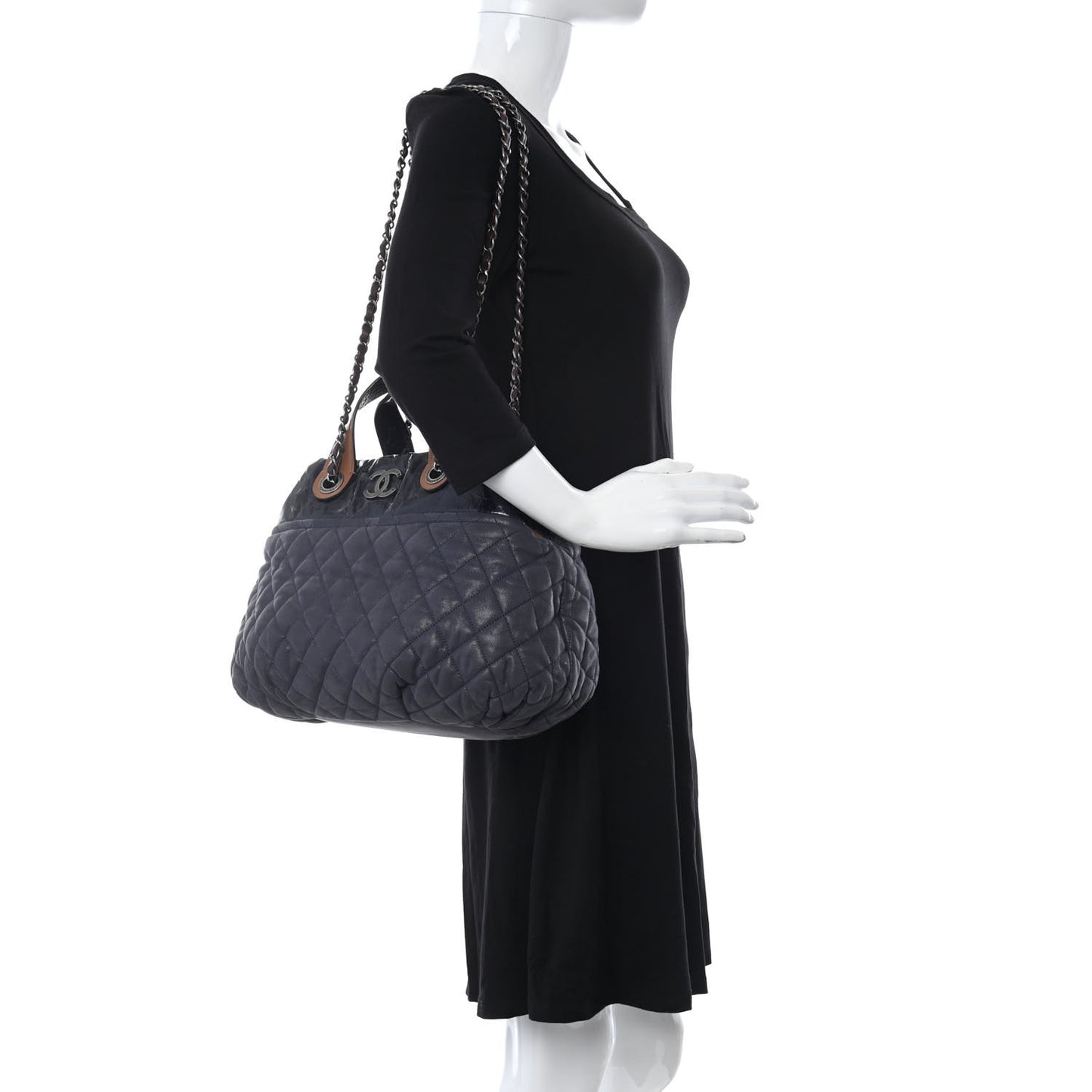 Iridescent Calfskin Small In The Mix Tote Navy