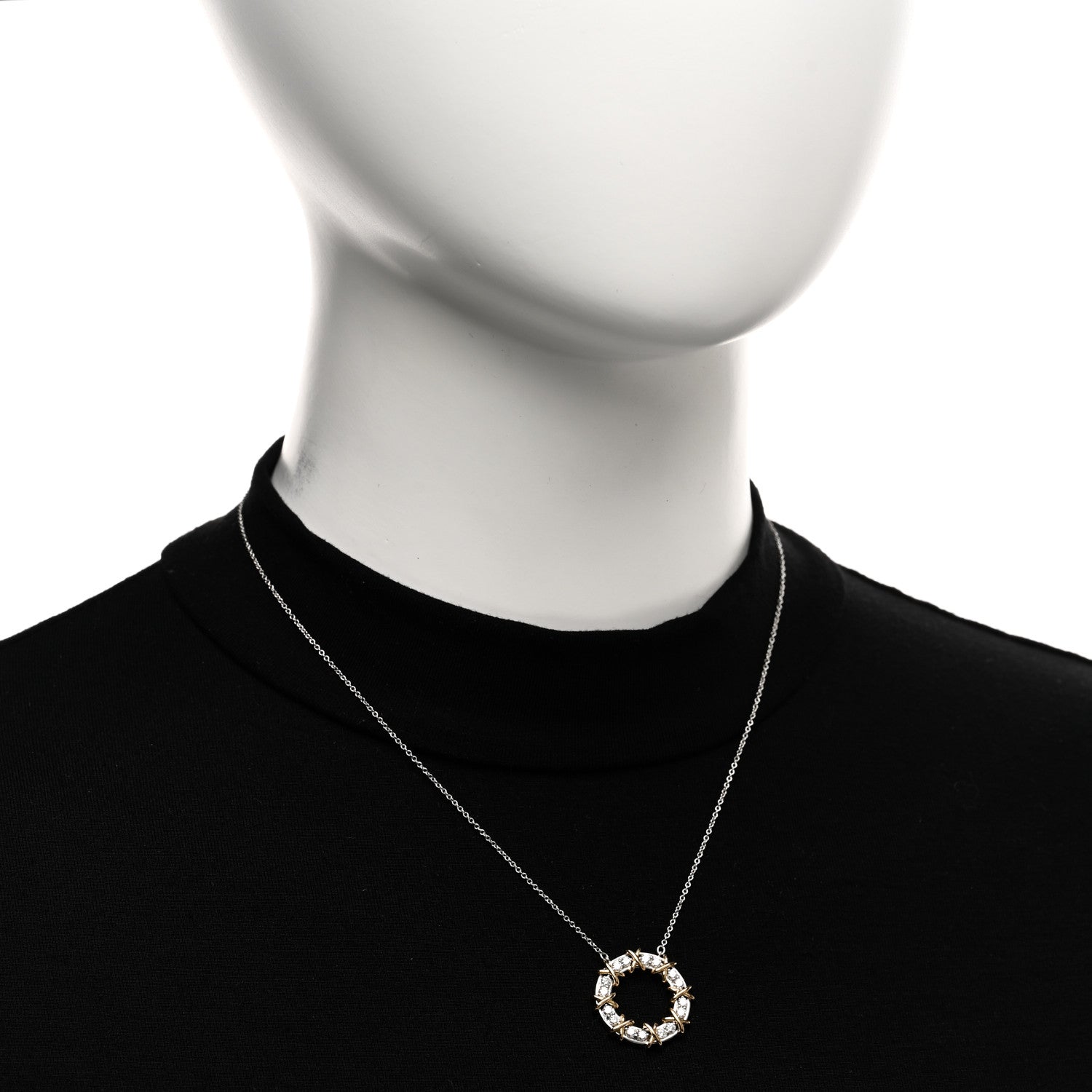 Tiffany 18K Yellow Gold Platinum Diamond Schlumberger Sixteen Stone Circle Pendant Necklace 2 of 5