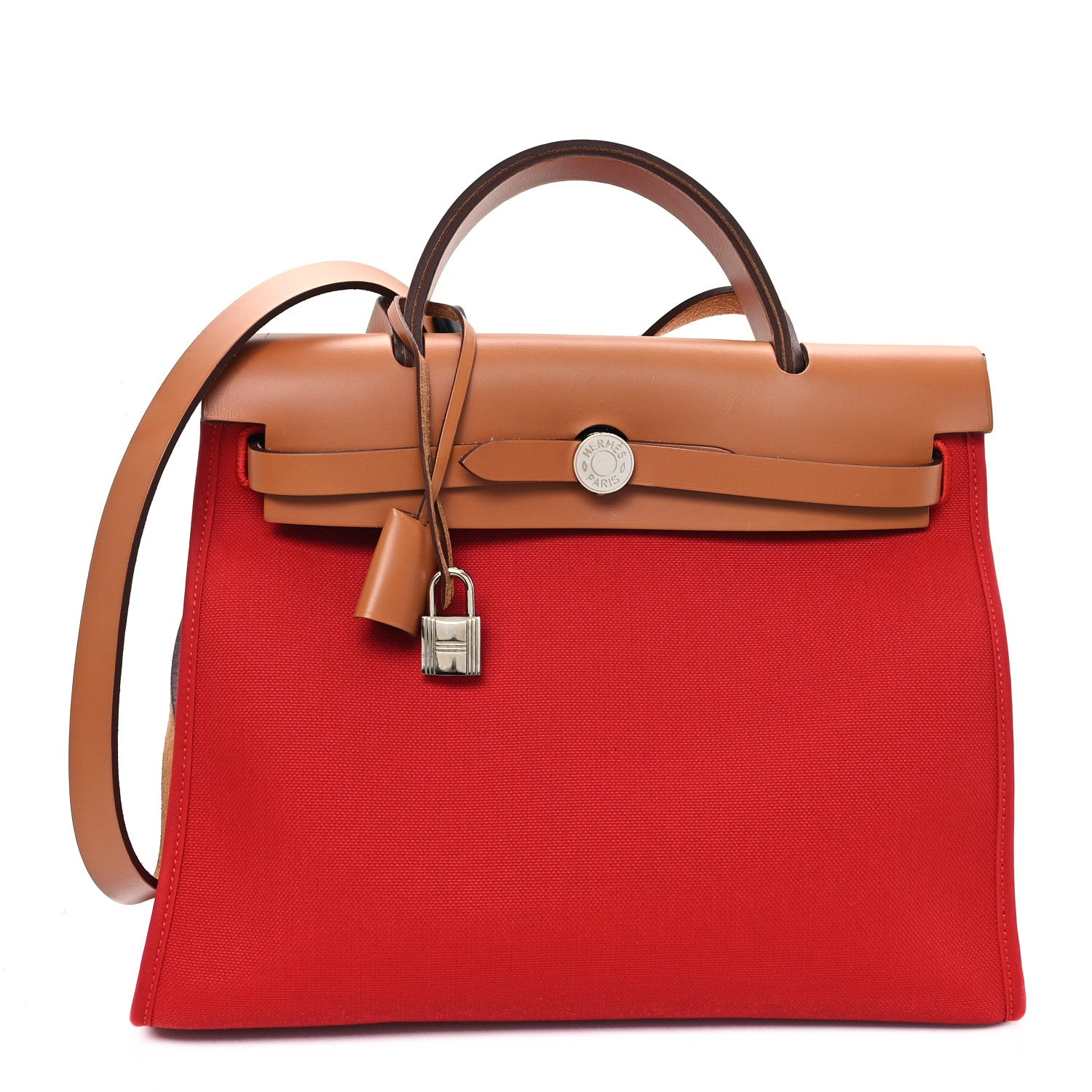 Hermes Vache Hunter Toile Herbag Zip 31 PM Rouge Tomate Natural 1 of 9