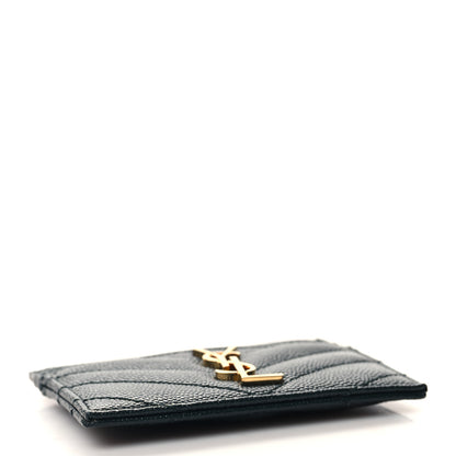 Saint Laurent Grain De Poudre Matelasse Chevron Monogram Credit Card Case Algae 4 of 8