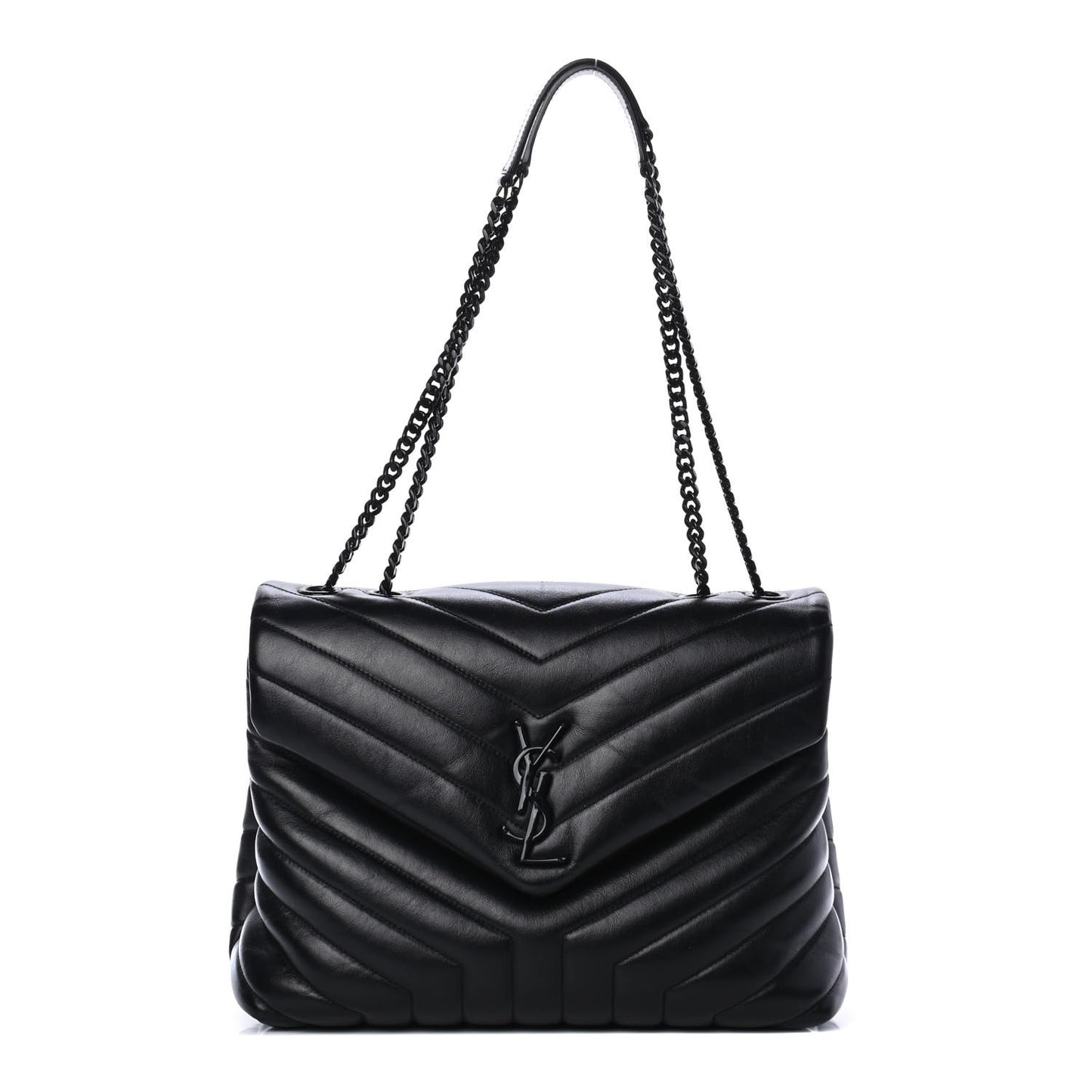 Calfskin Y Quilted Monogram Medium Loulou Chain Satchel Black