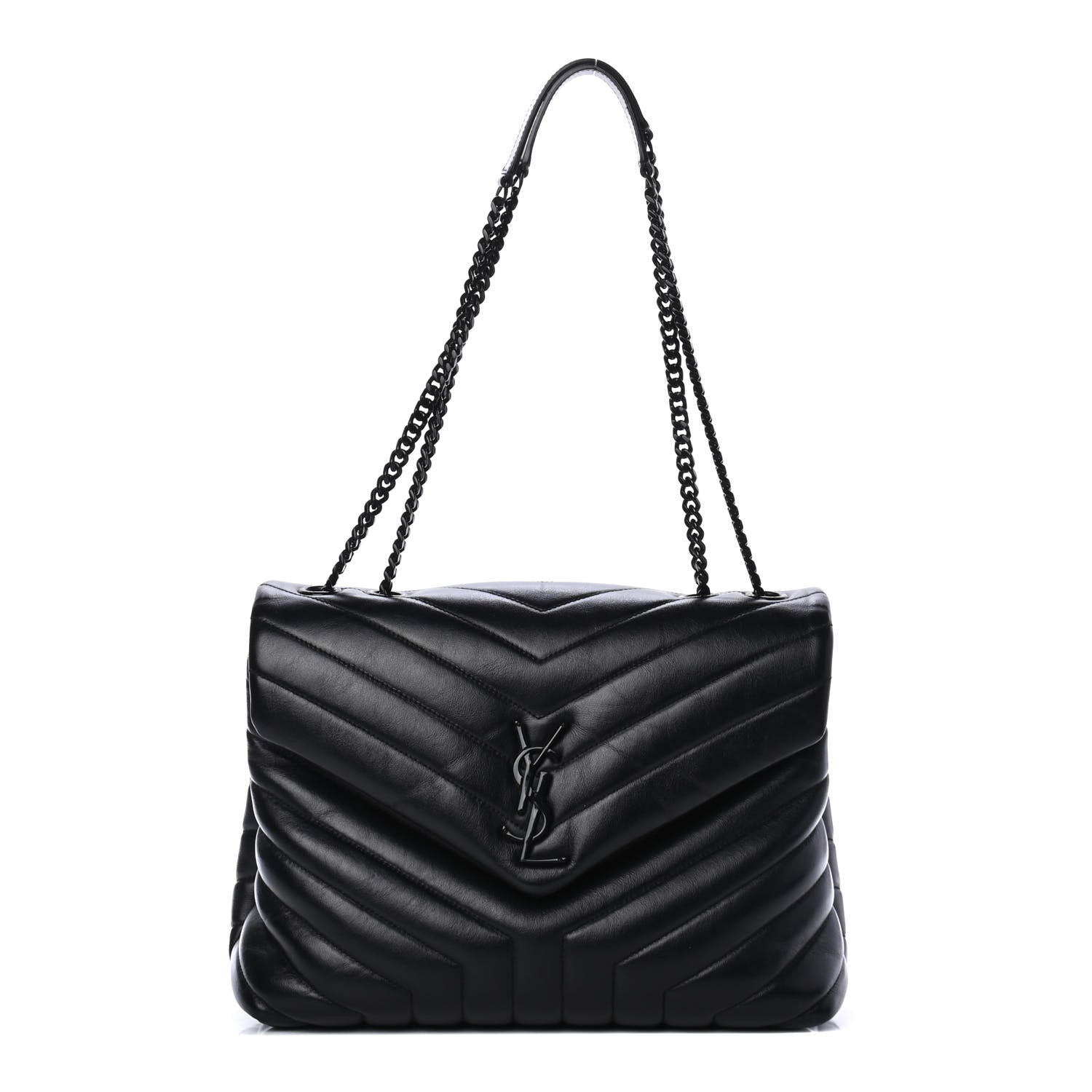 Saint Laurent Calfskin Y Quilted Monogram Medium Loulou Chain Satchel Black 1 of 4