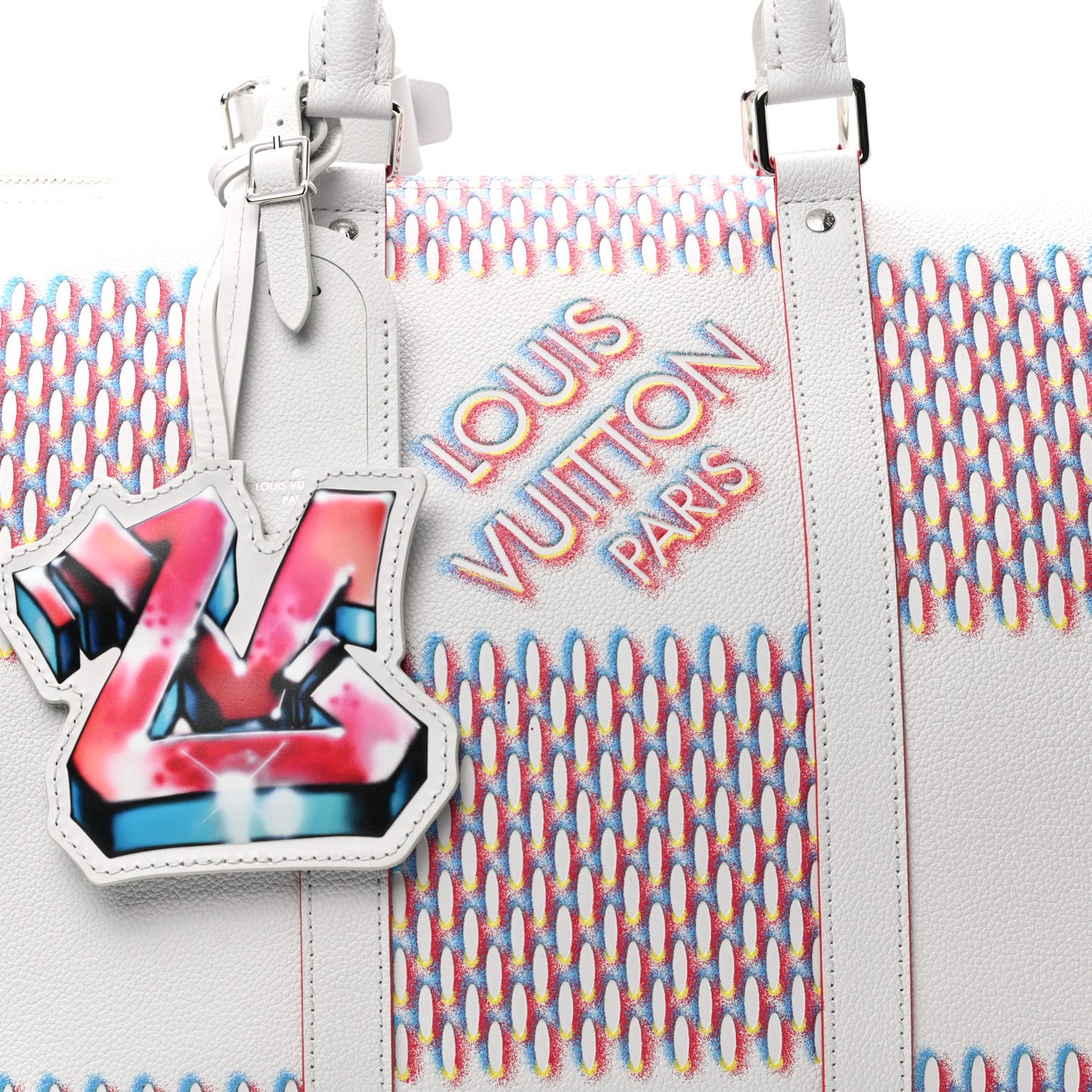 Cowhide Damier Spray Keepall Bandouliere 50B White