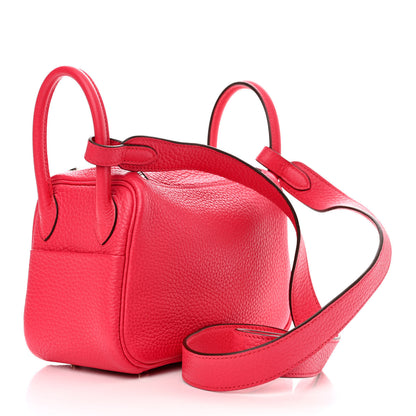 Hermes Taurillon Clemence Mini Lindy 20 Rose Extreme 3 of 11