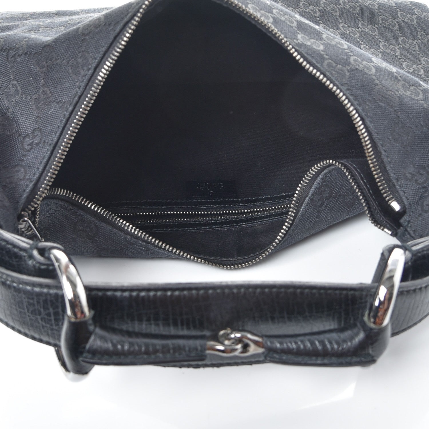 Gucci Monogram Medium Horsebit Chain Hobo Black 5 of 12