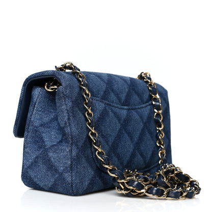 Chanel Printed Denim Quilted Mini Rectangular Flap Dark Blue 3 of 10