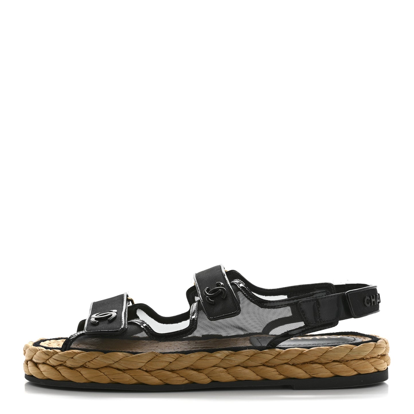 Mesh Patent Calfskin Velcro Dad Sandals 41 Black