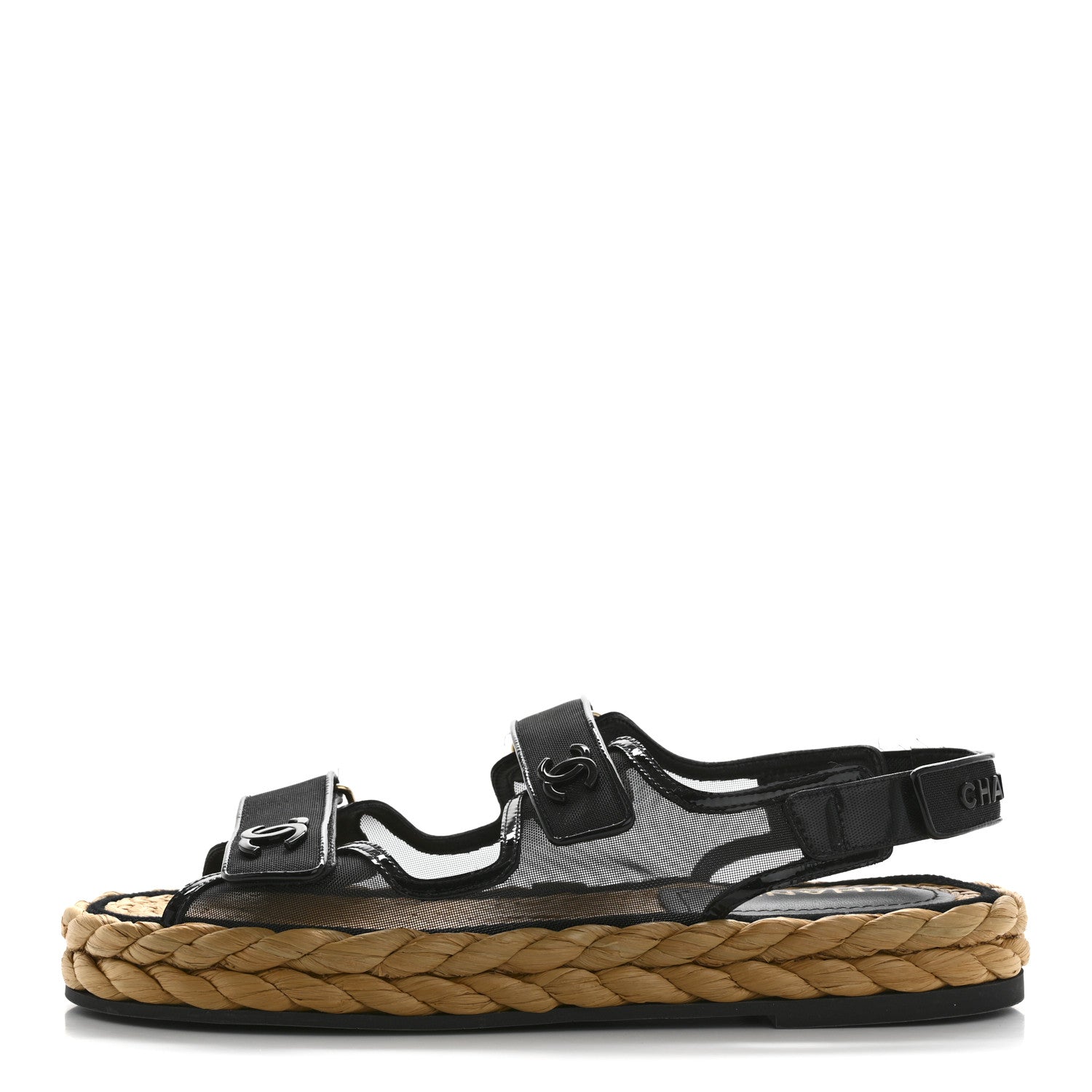 Chanel Mesh Patent Calfskin Velcro Dad Sandals 41 Black 1 of 9