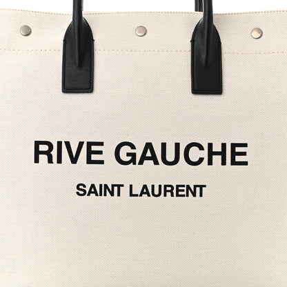 Saint Laurent Linen Calfskin Rive Gauche North South Tote White Black 7 of 10