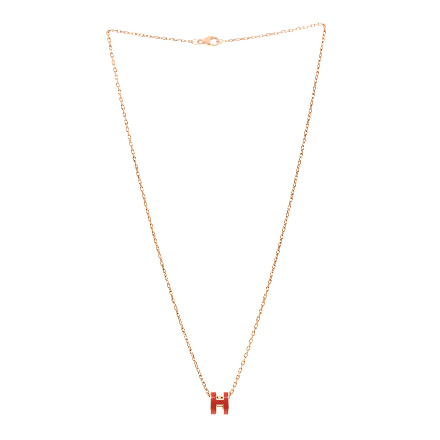 Lacquered Rose Gold Mini Pop H Pendant Necklace Orange
