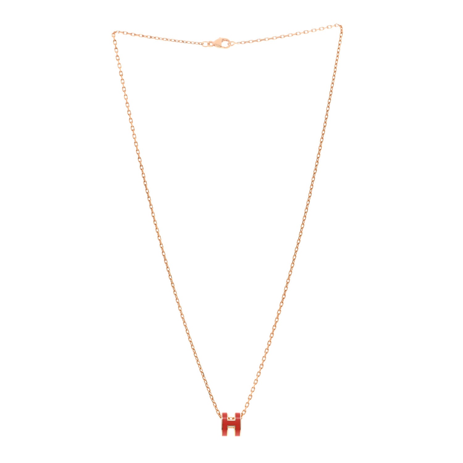 Hermes Lacquered Rose Gold Mini Pop H Pendant Necklace Orange 3 of 7