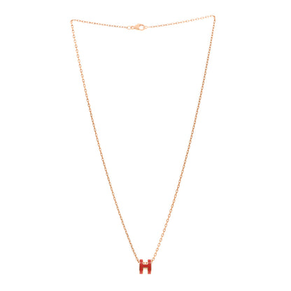 Hermes Lacquered Rose Gold Mini Pop H Pendant Necklace Orange 3 of 7