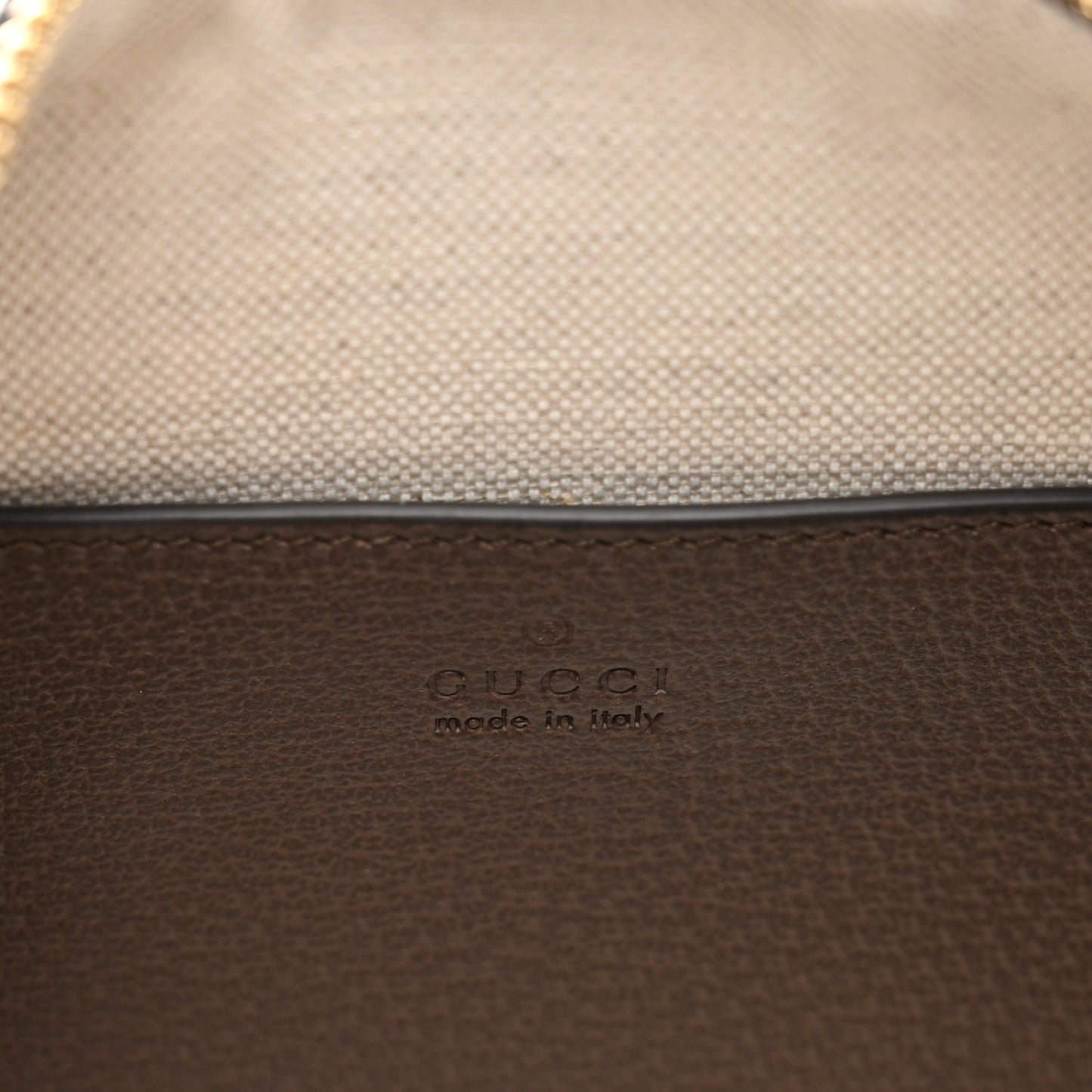 GG Supreme Monogram Textured Dollar Calfskin Web Mini Ophidia Top Handle Bowler Bag Beige Ebony New Acero