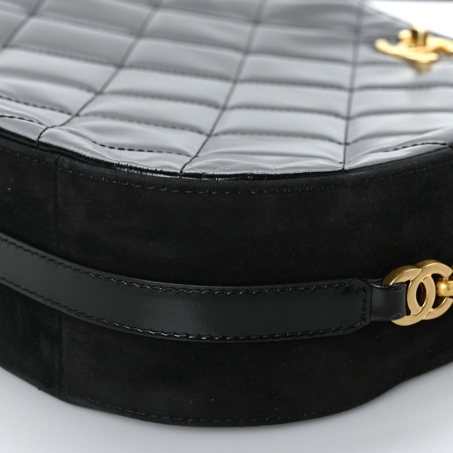 Shiny Calfskin Suede Goatskin Quilted Hobo Black