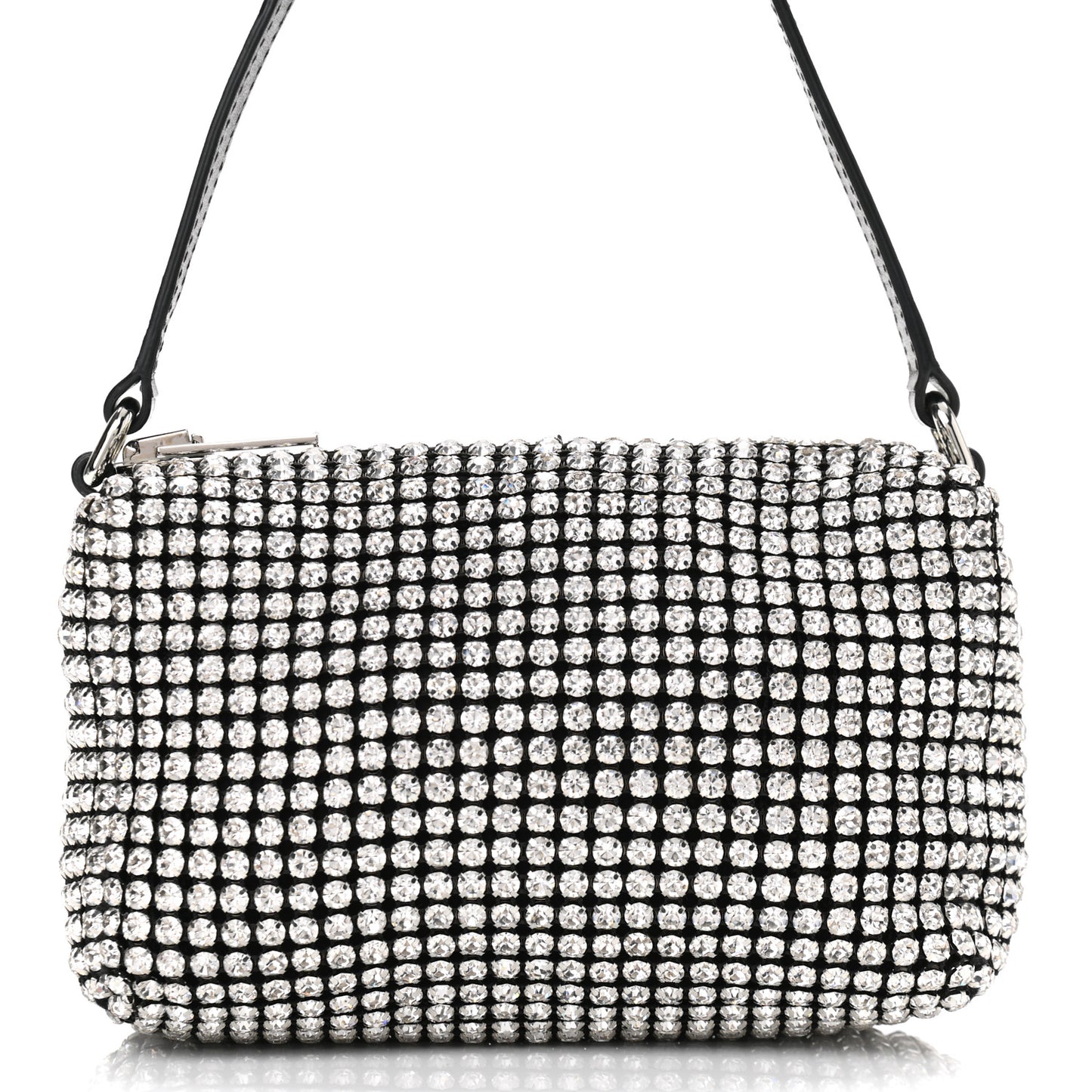Mesh Crystal Rhinestone Mini Heiress Pouch Black Silver