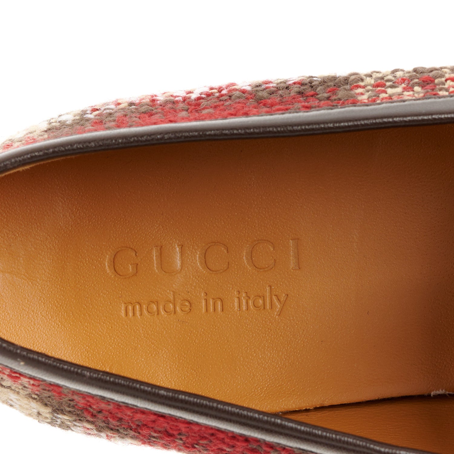 Gucci Vintage Tweed Check Horsebit Mens Jordaan Loafers 9 Red Beige White 8 of 10