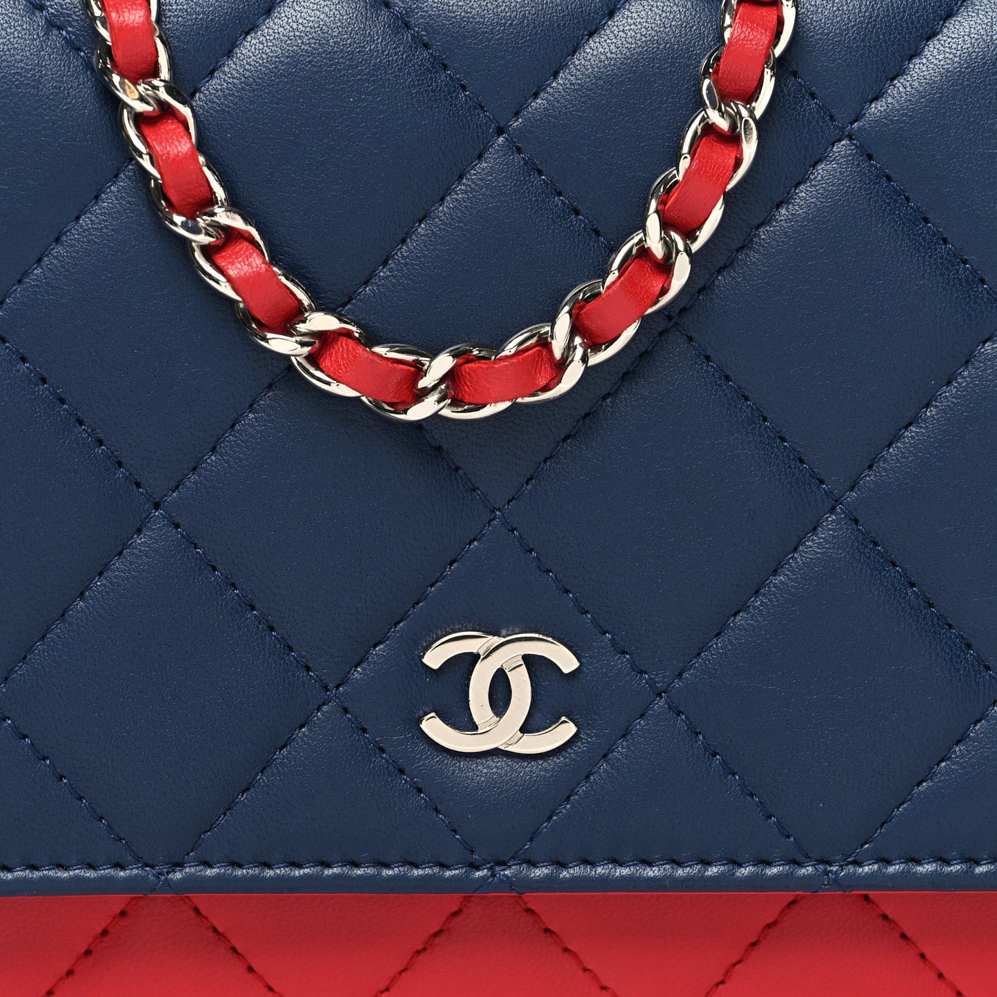 Lambskin Quilted Tri-Color Wallet On Chain WOC Red Blue