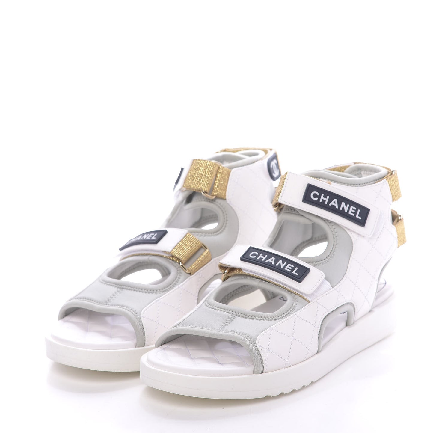 Goatskin Fabric Gladiator Sandals 39.5 White Light Grey Navy Blue