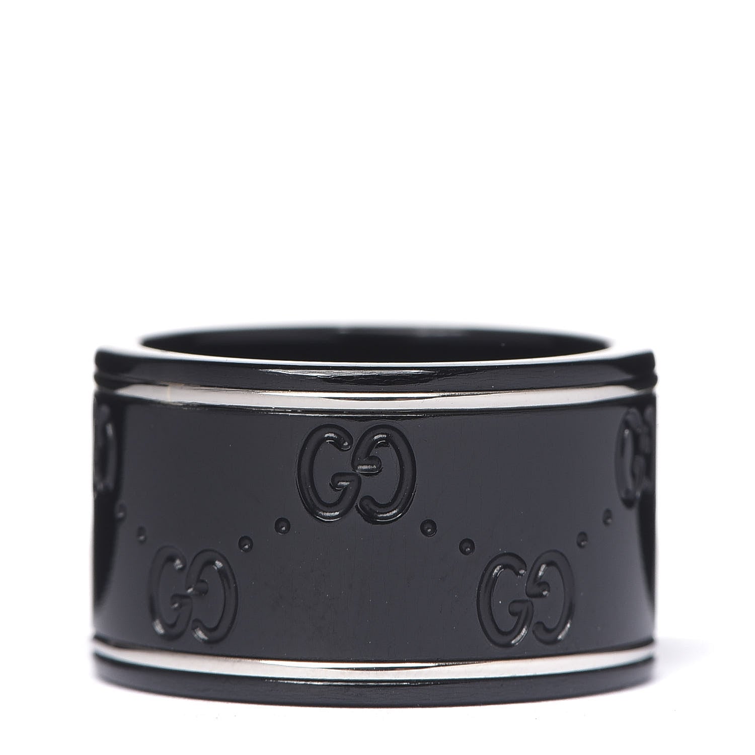 Gucci Black Synthetic Corundum 18K White Gold 12mm Icon Band Ring 53 6.25 2 of 5
