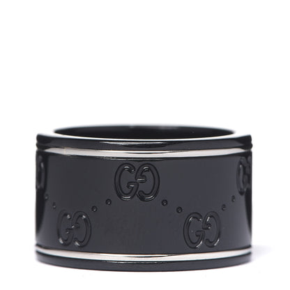 Gucci Black Synthetic Corundum 18K White Gold 12mm Icon Band Ring 53 6.25 2 of 5
