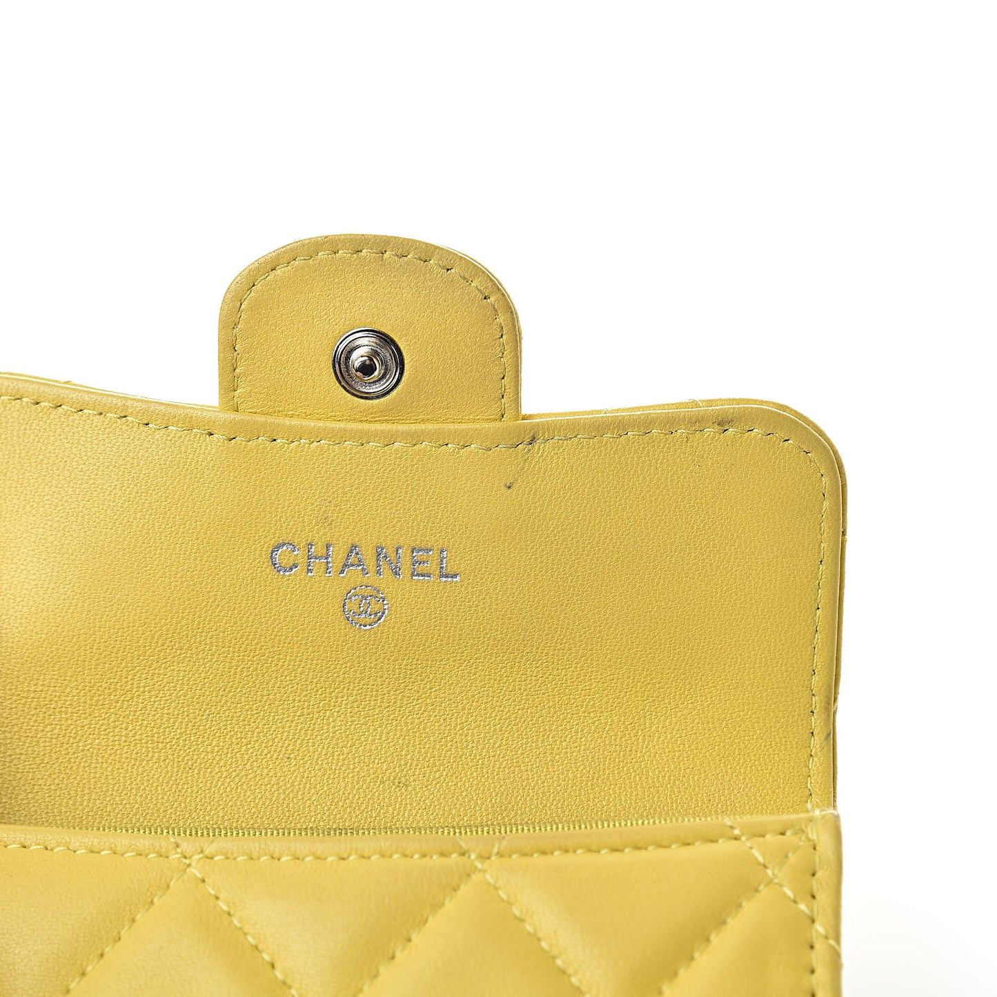 Lambskin Quilted Flap Card Holder Yellow