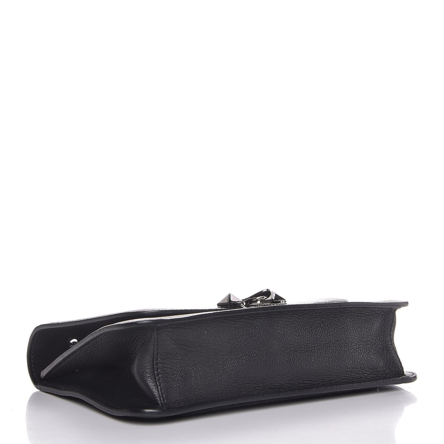 Patent Pebbled Calfskin Medium Rockstud Demilune Shoulder Bag Black