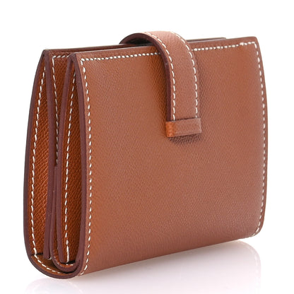 Hermes Madame Calfskin Mini Bearn Wallet Gold 3 of 8