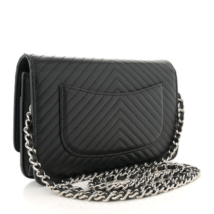 Chanel Caviar Chevron Quilted Wallet On Chain WOC Black 3 of 11