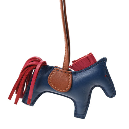 Hermes Milo Lambskin Grigri Rodeo Horse Bag Charm PM Bleu de Malte Rubis Fauve 3 of 4