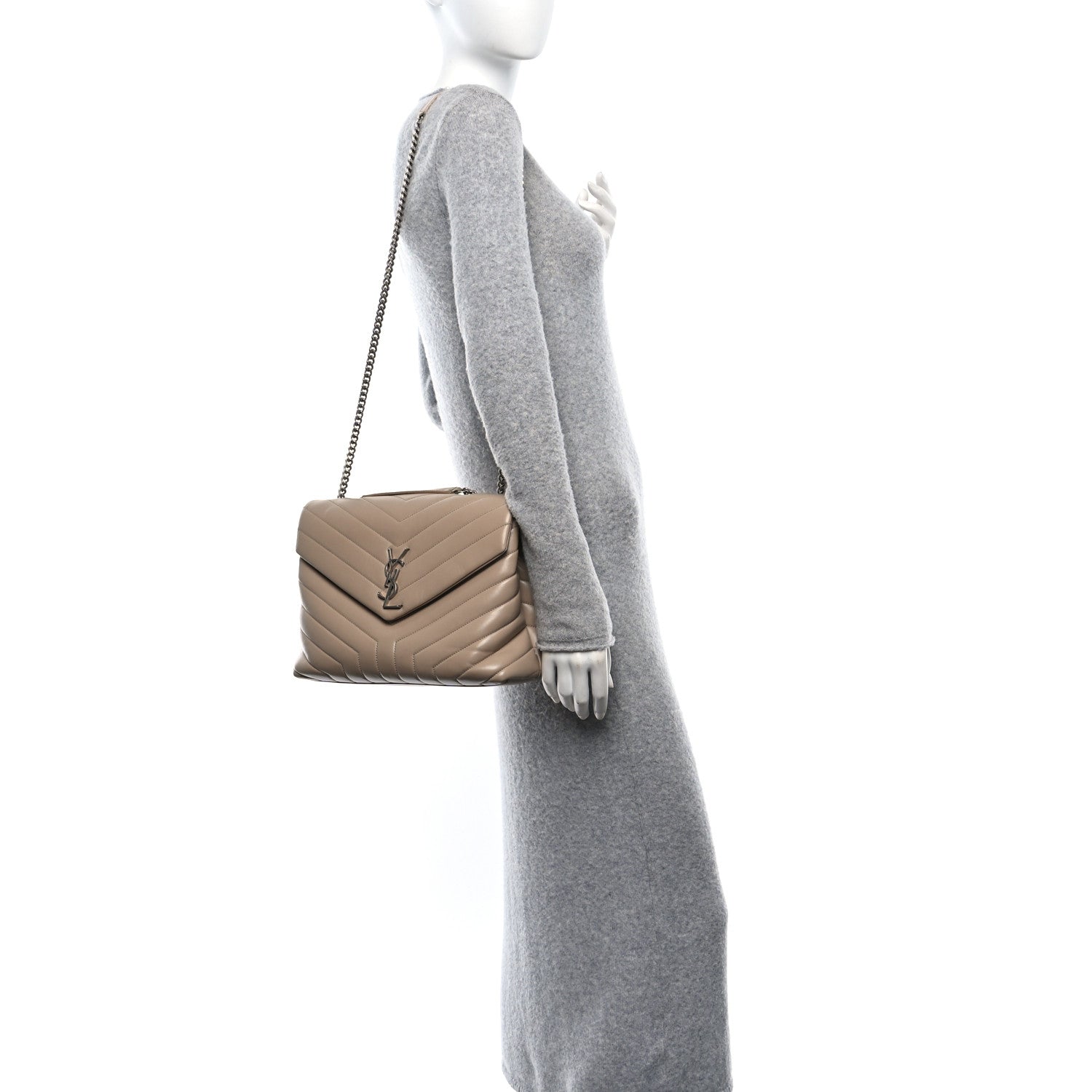 Saint Laurent Calfskin Y Quilted Monogram Medium Loulou Chain Satchel Dark Beige 2 of 11