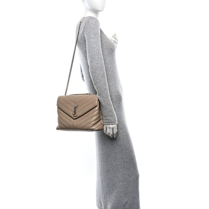 Saint Laurent Calfskin Y Quilted Monogram Medium Loulou Chain Satchel Dark Beige 2 of 11