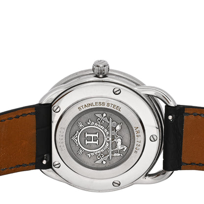 Hermes Stainless Steel Alligator Diamond Bezel Mother of Pearl 38mm Arceau Quartz Watch Noir 4 of 5