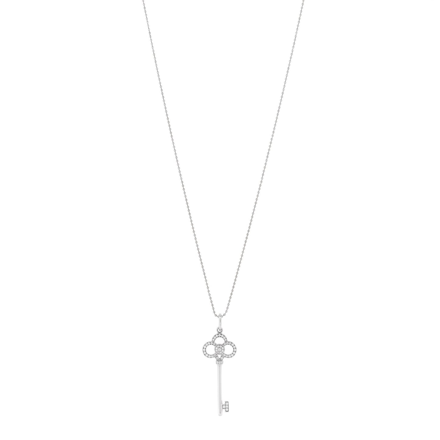 18K White Gold Diamond Crown Key Pendant Necklace