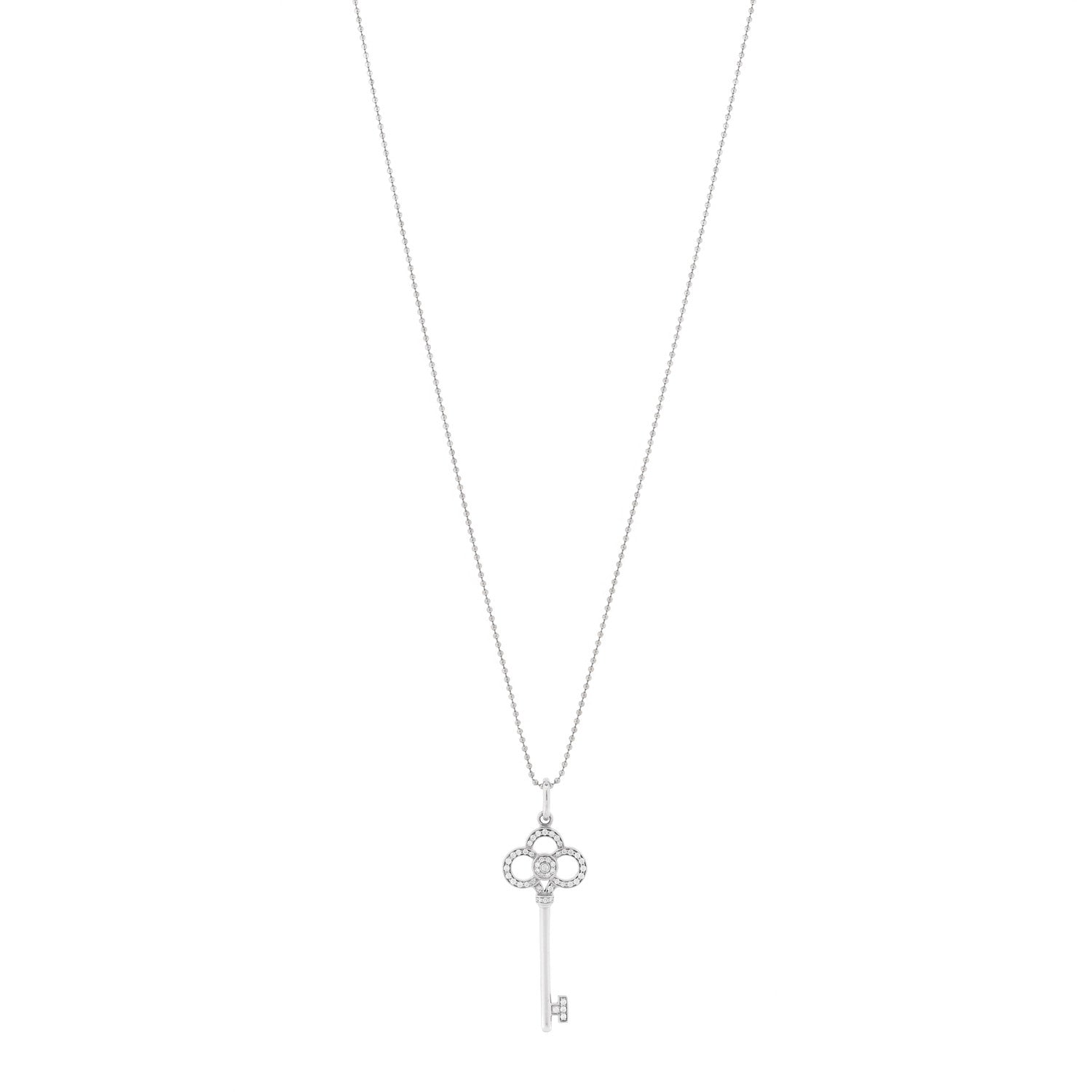 Tiffany 18K White Gold Diamond Crown Key Pendant Necklace 1 of 7