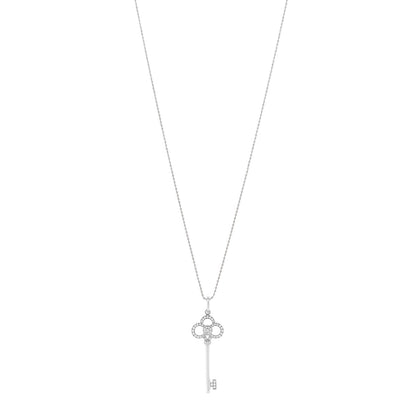Tiffany 18K White Gold Diamond Crown Key Pendant Necklace 1 of 7