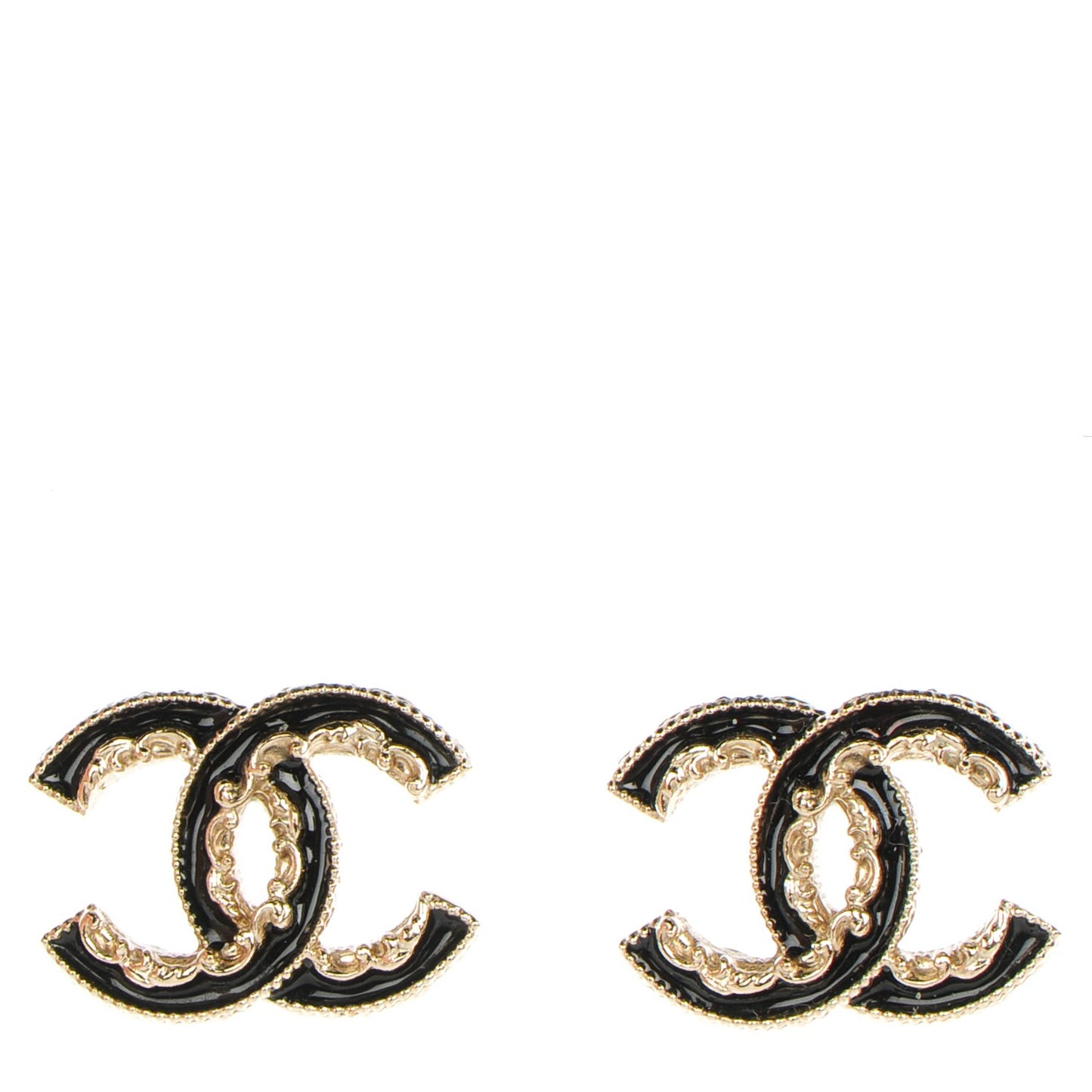 Enamel CC Earrings Black Silver