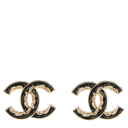 Chanel Enamel CC Earrings Black Silver 1 of 5