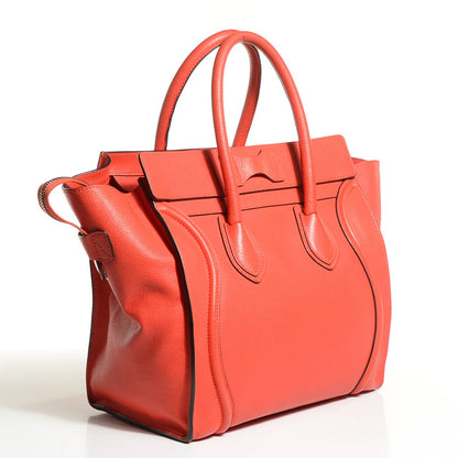 Celine Drummed Calfskin Mini Luggage Vermillion 3 of 8